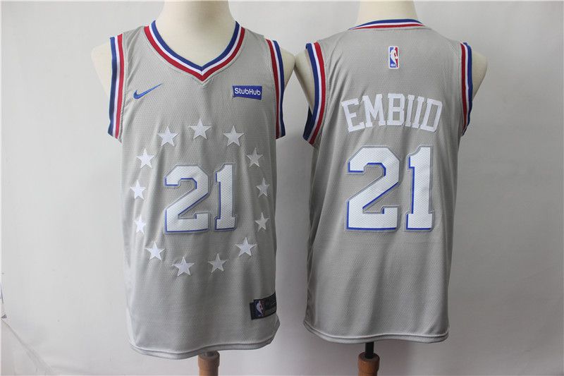 Men Philadelphia 76ers #21 Embiid Grey City Edition Nike NBA Jerseys